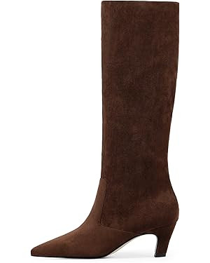 Knee High Boots for Women Pointed Toe Kitten Low Heel Tall Boots Faux Leather Fall Long Boots Sid... | Amazon (US)