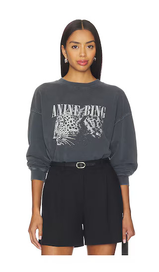 Spencer Leopard Sweatshirt in Washed Black | Revolve Clothing (Global)