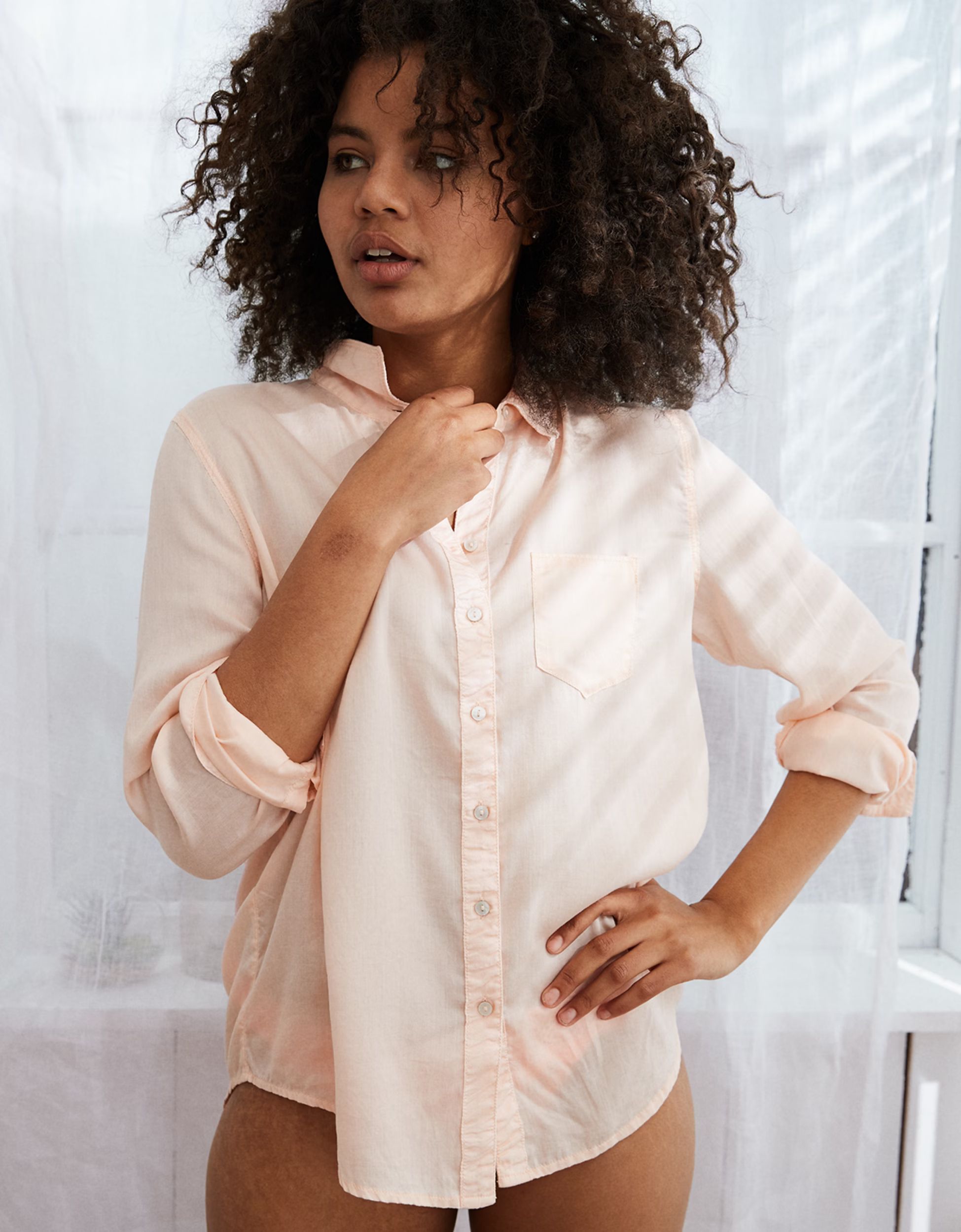 Aerie Button Down Shirt, Nude Illusion | American Eagle Outfitters (US & CA)