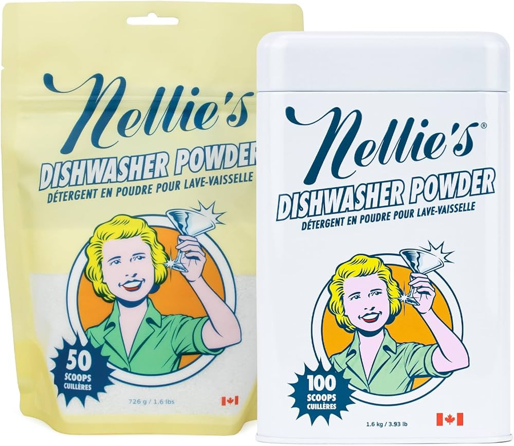 Nellie's Dishwasher Powder Bundle - 50 Scoops (Pouch) & 100 Scoops (Tin) - Kind to the Environmen... | Amazon (CA)