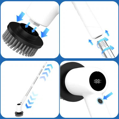 Electric Spin Scrubber, Cordless Shower Scrubber, Shower Cleaning Brush With Adjustable Extension Handle, 6 Replaceable Cleaning Heads | Wayfair North America