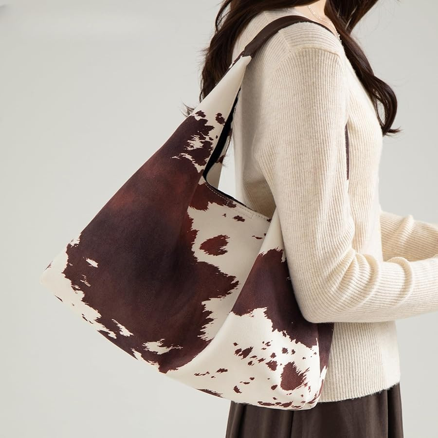 Cow Print Purse Suede Brown Large Capacity Cow Hobo Tote Bags Leopard Fall Purse Women Shopper Ba... | Amazon (US)