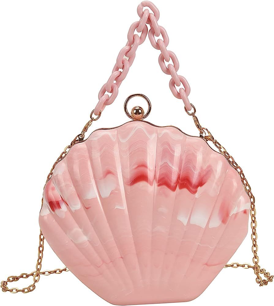 Women Seashell Evening Bag Purse Mermaid Chain Strap Clutch Handbag Shoulder Bag | Amazon (US)
