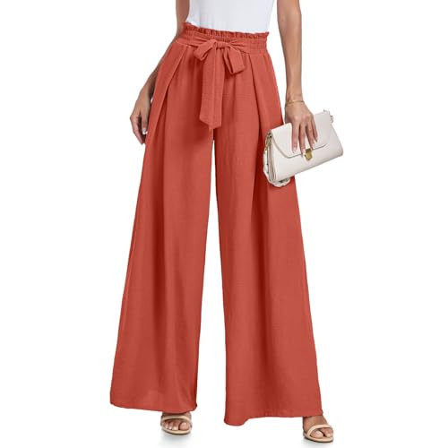 Womens Wide Leg Pants High Waisted Palazzo Pants Work Casual Flowy Tie Knot Trousers with Pockets | Amazon (US)