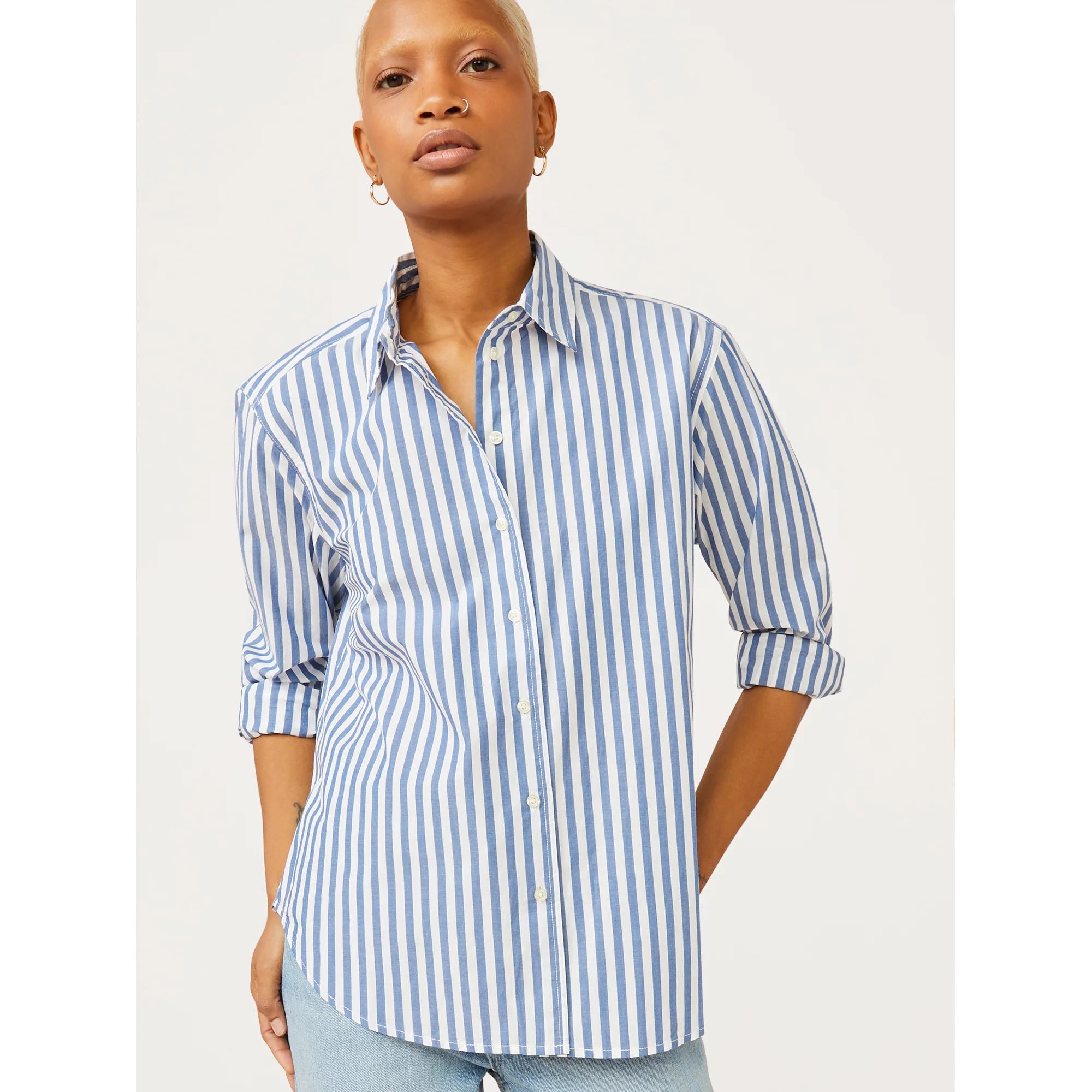 Free Assembly Women’s Boyfriend Shirt with Long Sleeves | Walmart (US)