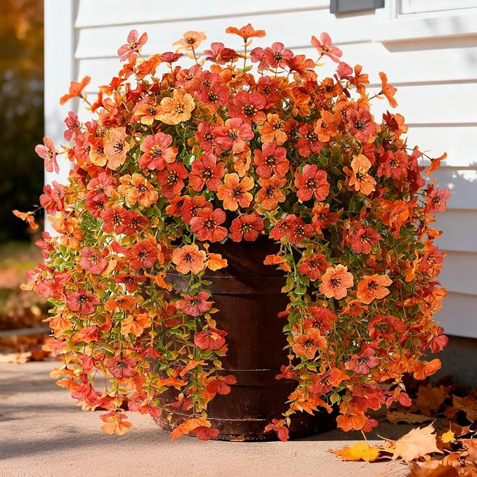 Artificial Fall Flowers for Outdoors 2PCS Silk Fake Flowers | Amazon (US)