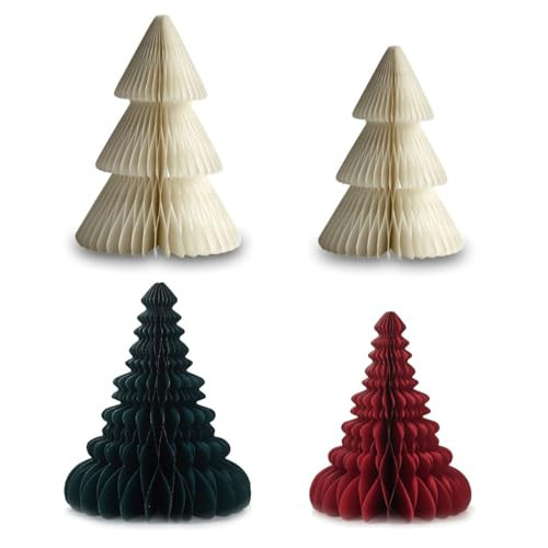 4pcs Christmas Decorations Folding Christmas Honeycomb Paper Tree 3D Xmas Trees Table Centerpiece Christmas Tree Honeycomb Decorations for New Years Eve Party Tree | Amazon (US)