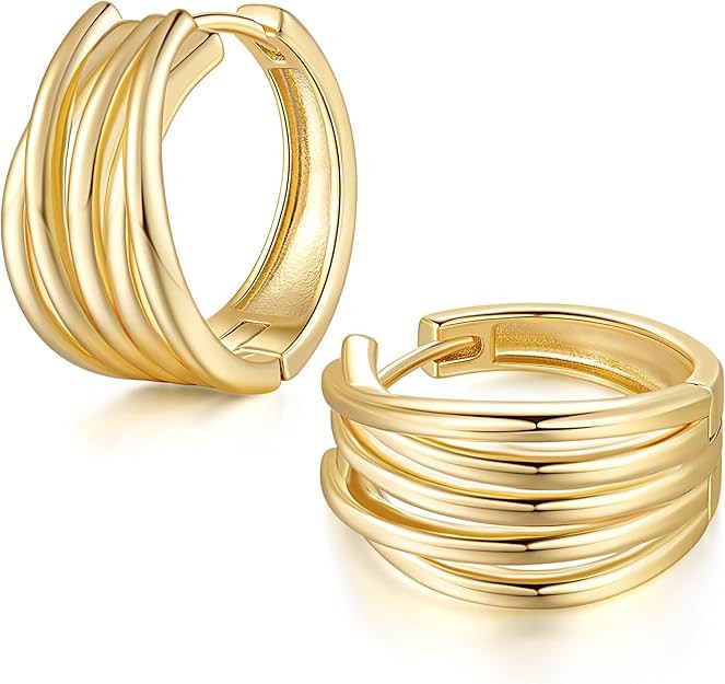 14K Gold Earrings for Women Gold Hoop Earrings for Women Trendy with Intertwined Lines Blends Art... | Amazon (US)