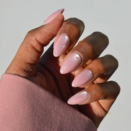 Glamnetic Press On Nails - Pearl Me Softly Spring Nails | Short Almond Fake Nails in a Soft Pastel Pink Hue with Girly 3D Pearls and a Velvet Finish | 15 Sizes - 30 Nail Kit with Glue | Amazon (US)