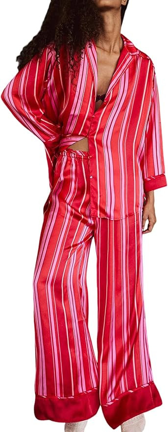 Yimoon Womens Satin Pajama Set Floral Silk Pajamas 2 Piece Cute Long Sleeve Button Down Pjs Sleep... | Amazon (US)