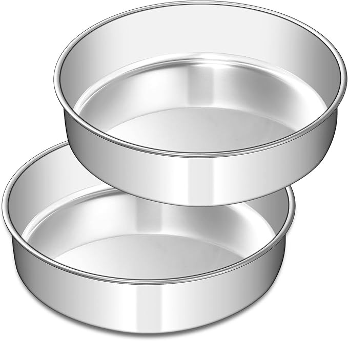 8 Inch Cake Pan Set of 2, Stainless Steel Round Layer Cake Baking Pans Tins, Non-Toxic & Healthy,... | Amazon (US)
