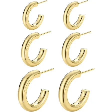1-6 Pairs Gold Chunky Hoop Earrings Set for Women Hypoallergenic Thick Open Twisted Huggie Hoop Jewe | Walmart (US)