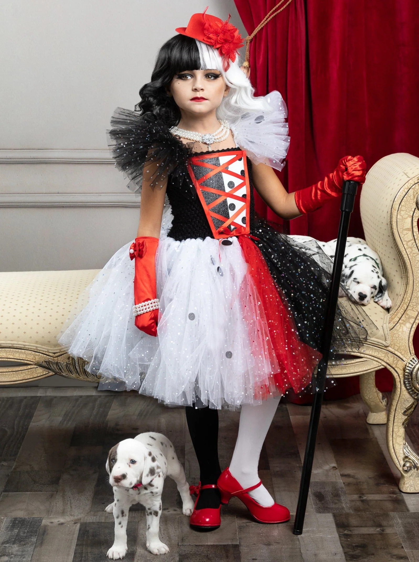 Girls Dalmatian Inspired Villain Tutu Costume Dress | Mia Belle Girls