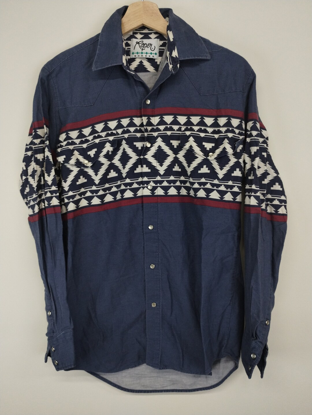 Small 80s 90s Roper Aztec Dress Shirt Western Cotton Flannel - Etsy | Etsy (US)