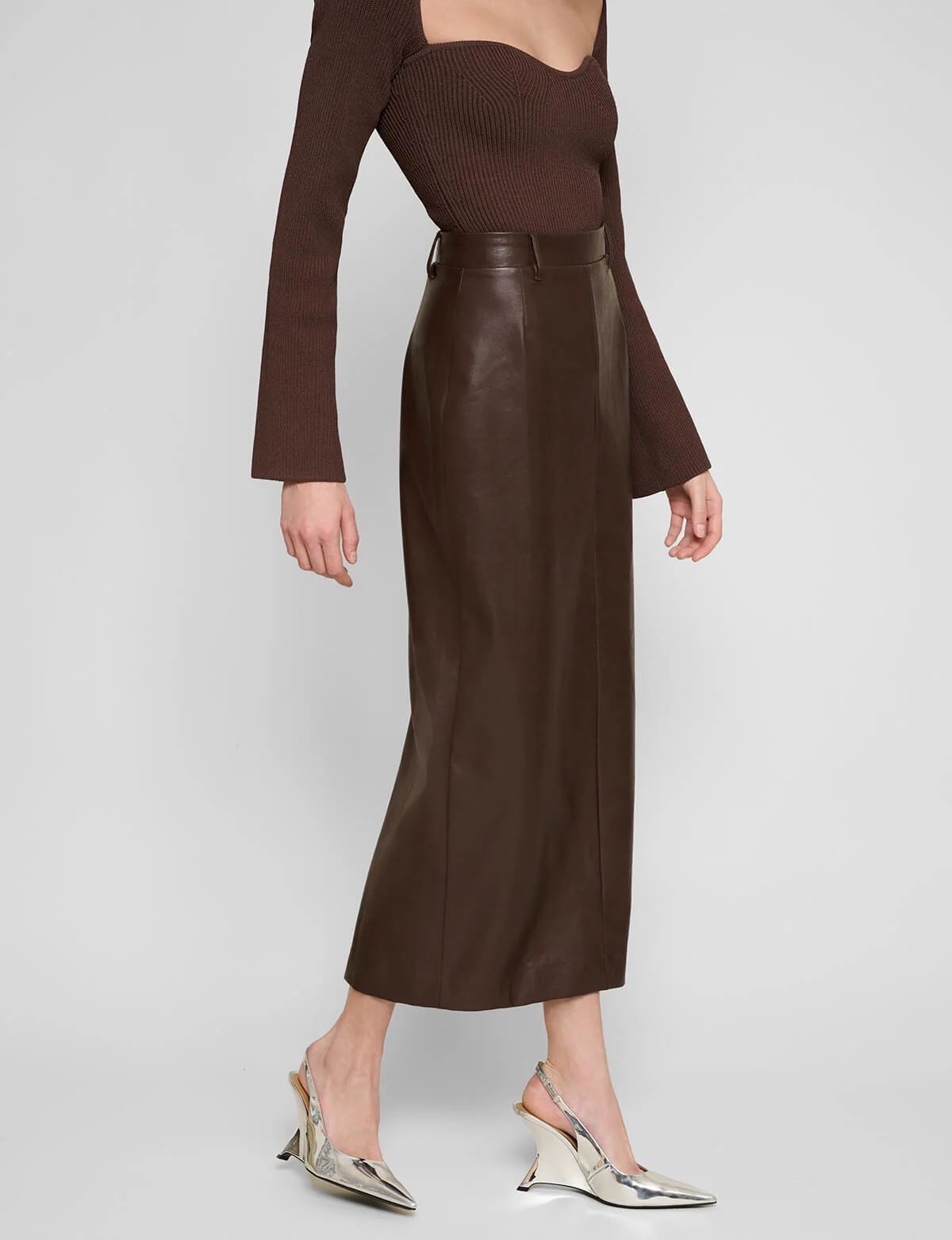 Yve Dark Brown Leather Pencil Skirt | Pixie Market