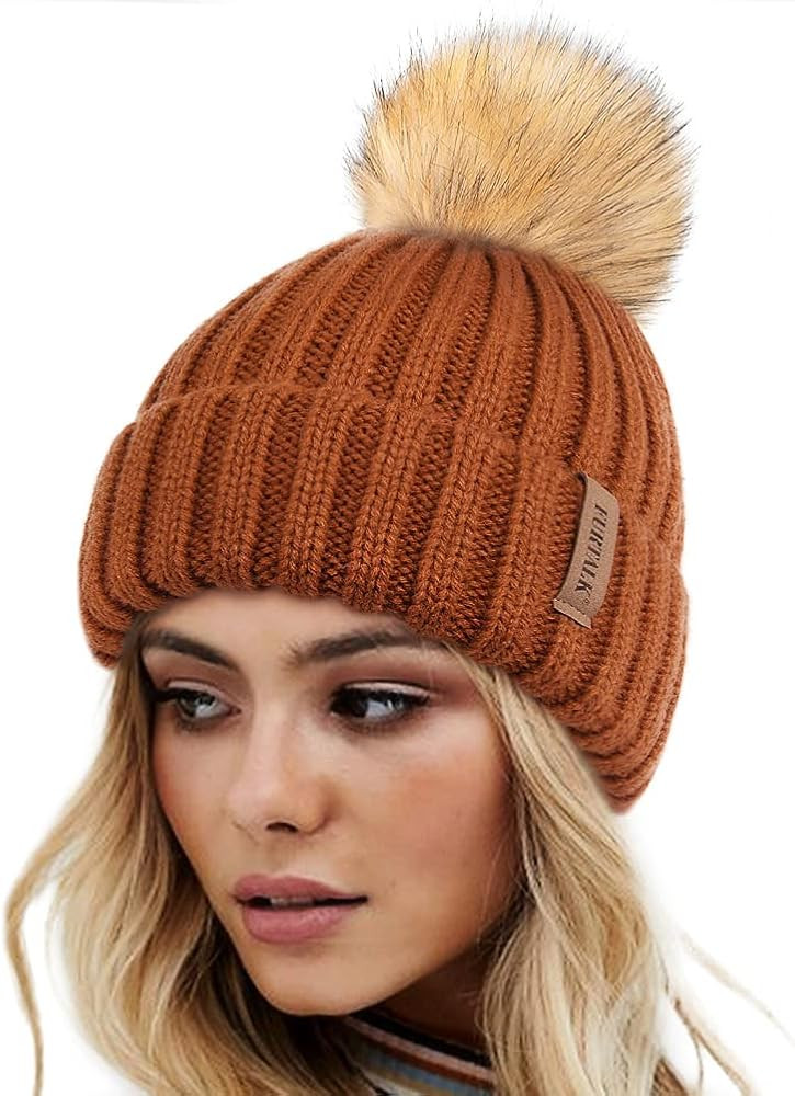 FURTALK Womens Winter Knitted Beanie Hat with Faux Fur Pom Warm Knit Skull Cap Beanie for Women | Amazon (US)