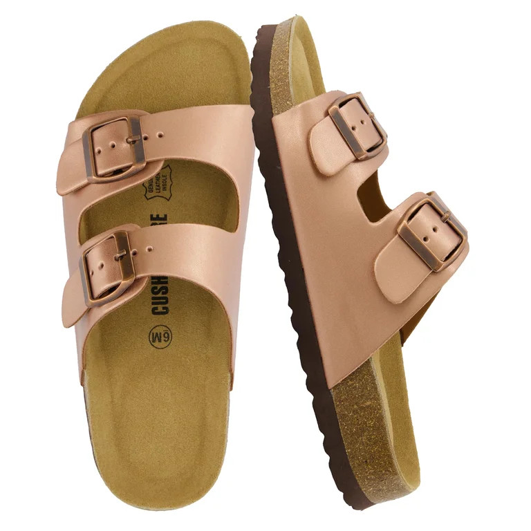 Cushionaire Lane Cork Footbed Sandals for Women – Comfortable Double Buckle Slip-On with Genuin... | Walmart (US)