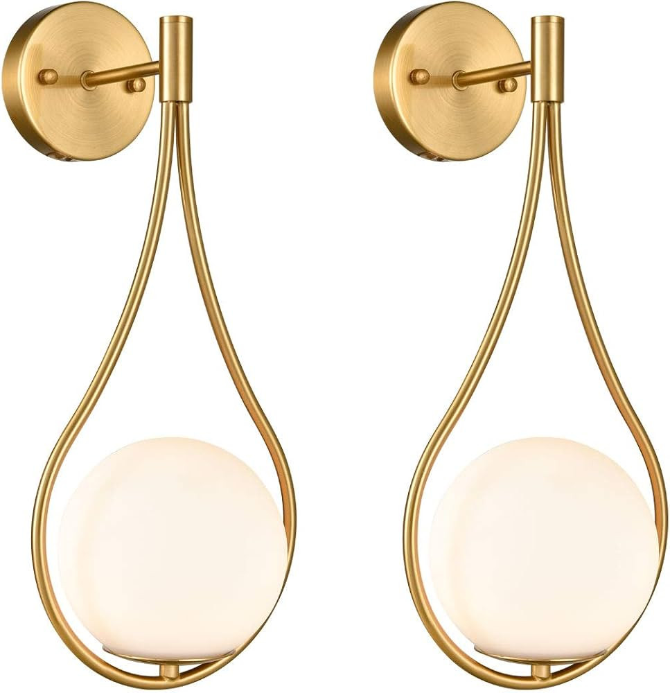 HOLKIRT Juego de 2 apliques de pared modernos de mediados de siglo para baño, globo de tocador, ... | Amazon (US)