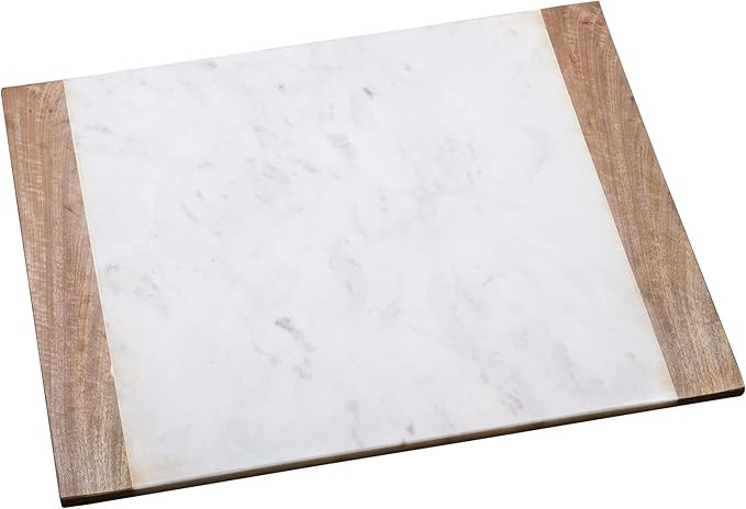 Creative Home Natural White Marble with Mango Wood 16" x 20" Pastry Board, Serving Plate | Amazon (US)