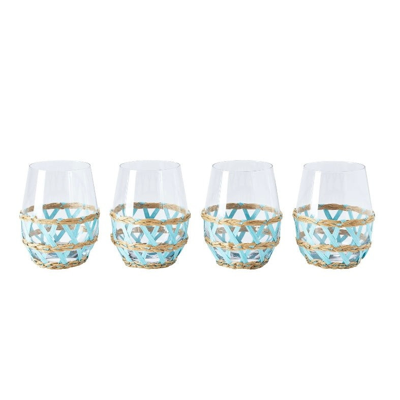 Island Wrapped Stemless Wine Glass Light Blue, Set of 4 | Amanda Lindroth