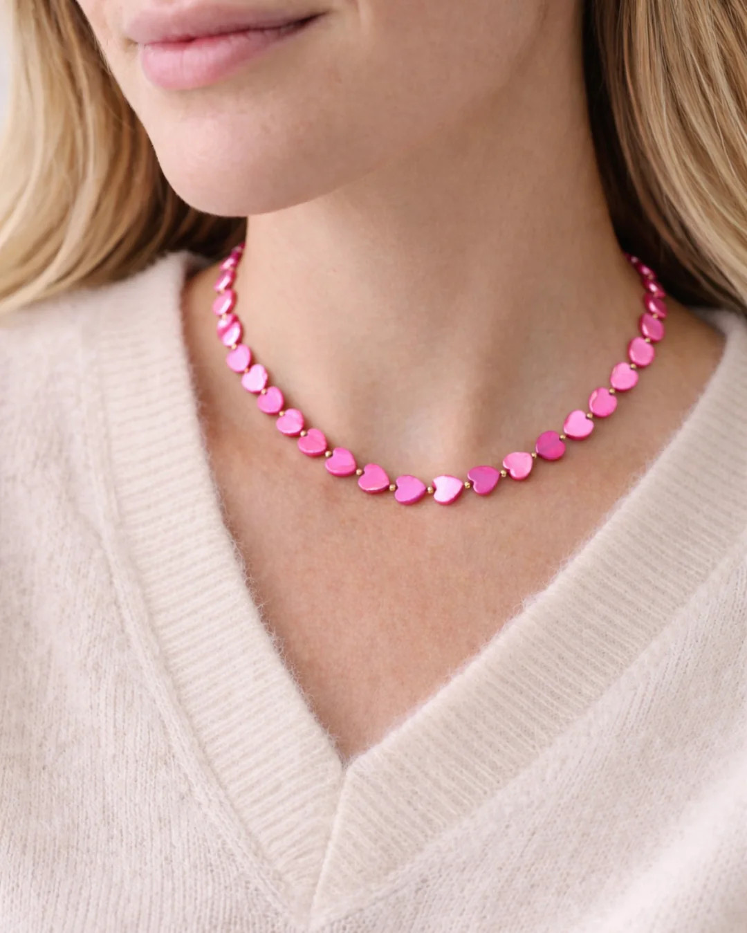 Hot Pink Mother-of-Pearl Heart Necklace | Erin McDermott Jewelry