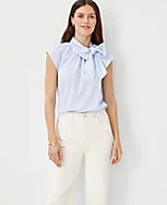 Striped Tie Mock Neck Top | Ann Taylor (US)