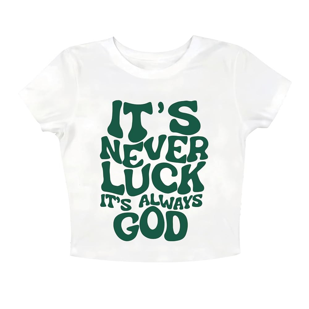 It's Never Luck It's Always God Cropped T-Shirt Christian Y2k Crop Top | Amazon (US)