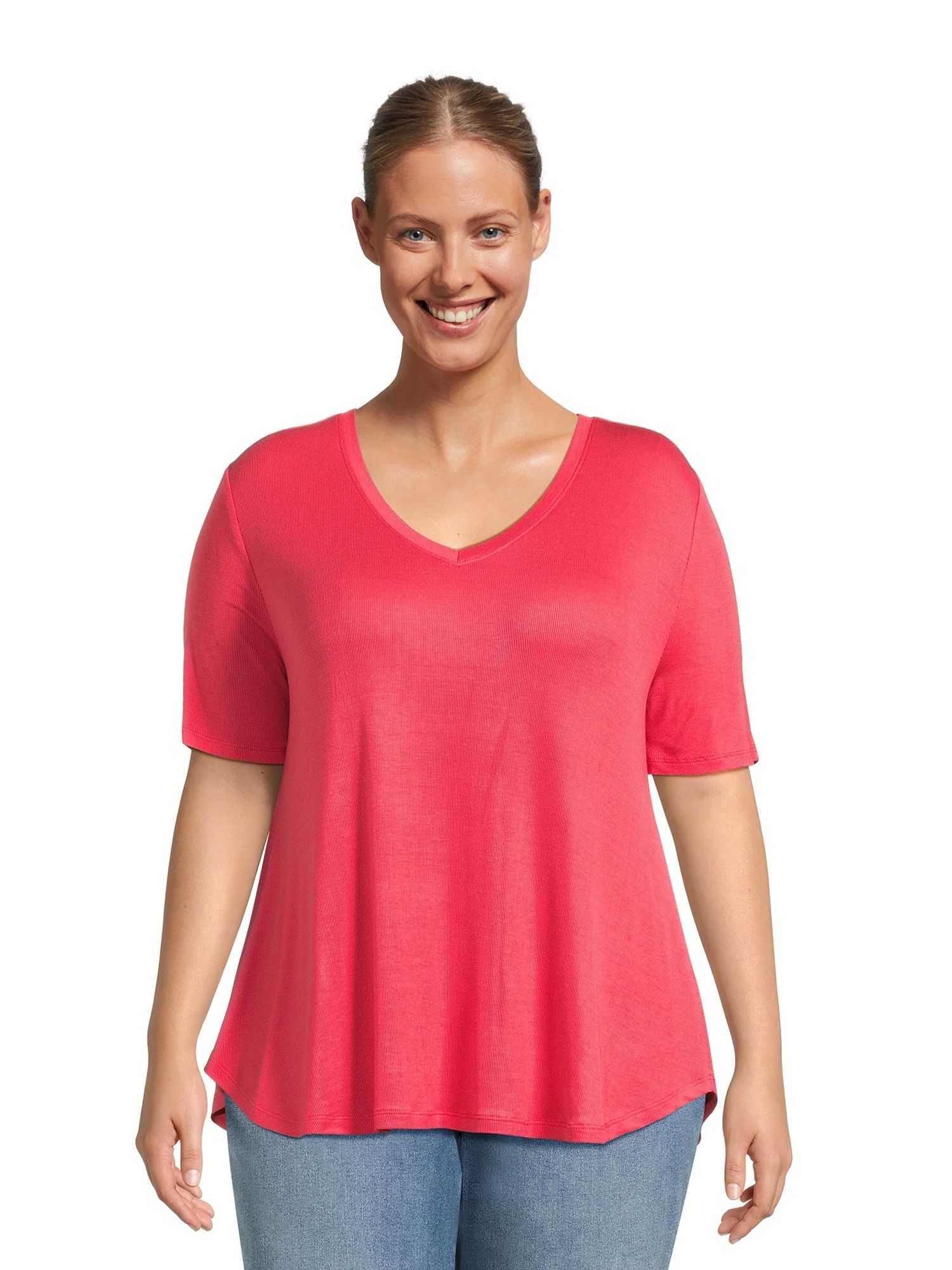 Terra & Sky Women's Plus Size Tunic Tee with Short Sleeves | Walmart (US)