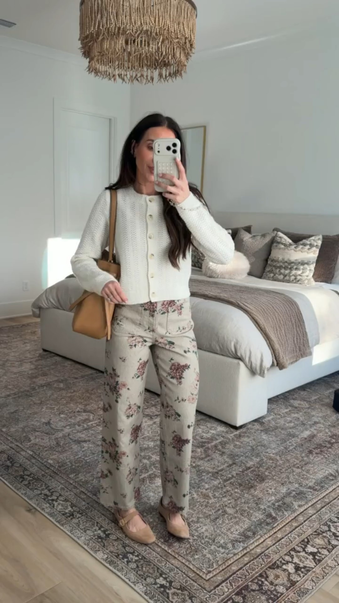 Floral jeans, cardigan, tory burch romy bucket bag, mary jane flats, spring outfit, annabrstyle, date night, teacher outfit, casual workwearr

#LTKootd #LTKSeasonal #LTKWorkwear