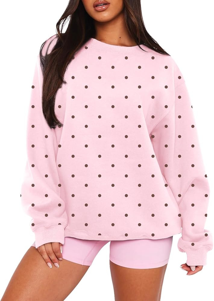 BAIGRAM Women Oversized Polka Dot Print Sweatshirt Drop Shoulder Crewneck Y2K Aesthetic Pullover ... | Amazon (US)