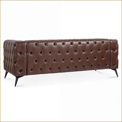Sofas | 84'' Traditional 3-Seater Square Arm Sofa with Removable Cushions | PU Upholstery | Living Room | Wayfair North America