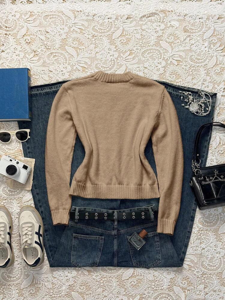 Attitoon Casual Retro Style Back To School Collegiate Vintage Look Cute Bear Graphic Knit Sweater... | SHEIN