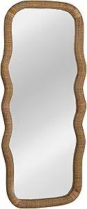 Creative Co-Op Large Wood and Rattan Wavy Mirror, Natural | Amazon (US)