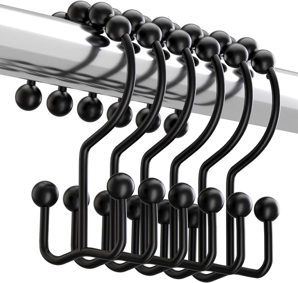 Titanker Black Shower Curtain Hooks Rings, Rust-Resistant Metal Double Glide Shower Hooks for Bat... | Amazon (US)