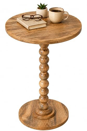 LIVINGNISH Solid Wood Round Side Table for Living Room, Bedroom and Office — Handcrafted End Table, Bedside Nightstand, Accent Table for Small Spaces with Tool-Free Assembly- Natural | Amazon (US)