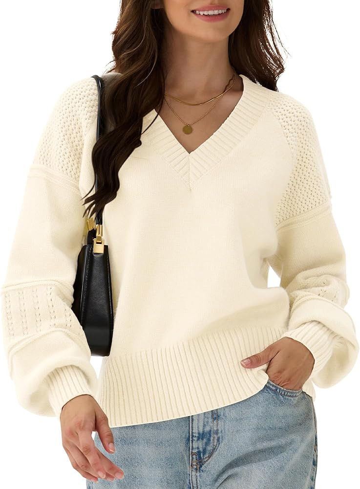 ZAFUL Womens 2025 Cropped Sweaters Fall Chunky Long Sleeve V Neck Clothes Cozy Casual Outfits Win... | Amazon (US)