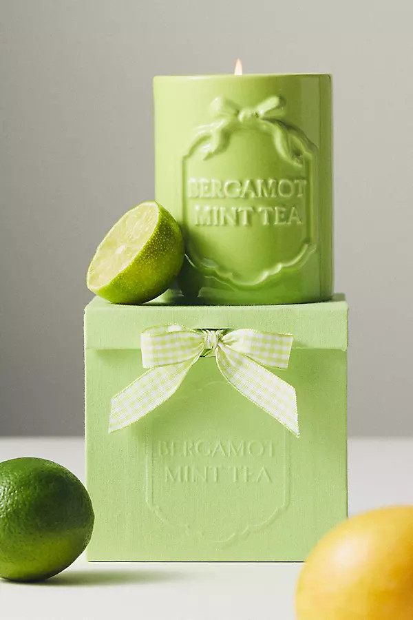 Gingham Bow Fresh Bergamot & Green Tea Ceramic Boxed Candle | Anthropologie (US)