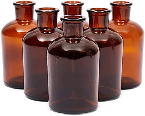 6 Pack Amber Glass Decorative Bottles, 7.5 oz Bud Vases for Flowers, Table Centerpieces, Home Dec... | Amazon (US)