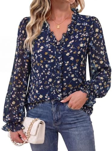 Long Sleeve Blouses for Women Dressy Casual Office Work Flowy Tops | Amazon (US)