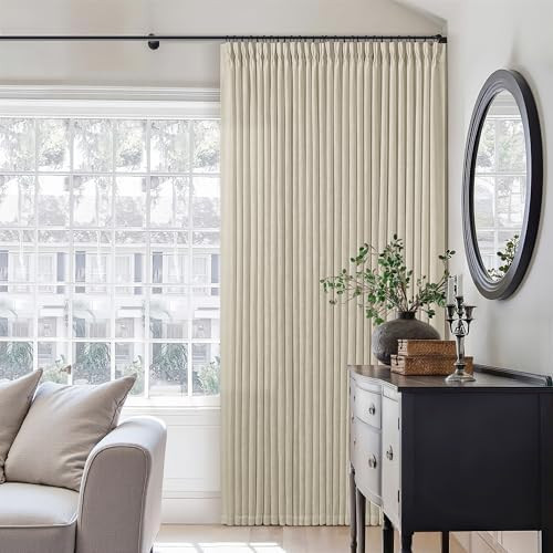 Beige Linen Curtains 96 Inches Long Pinch Pleated 2 Panels Living Room Bedroom Memory Trained Sem... | Amazon (US)