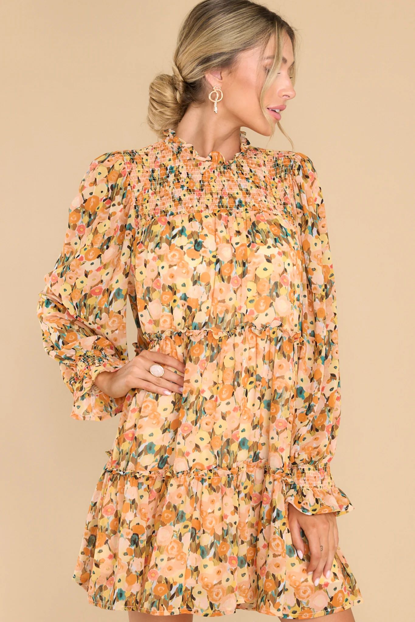 Romance Everywhere Honey Floral Print Dress | Red Dress 