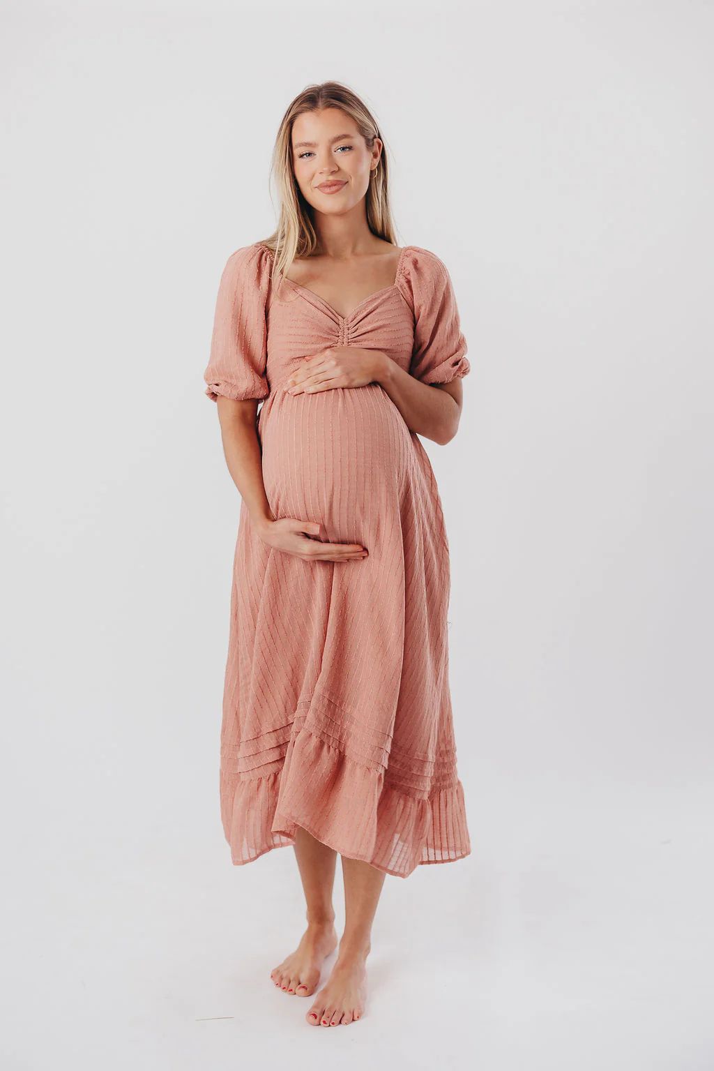 Bronte Midi Dress in Pink Sand - Bump Friendly & Inclusive Sizing (XS- | Worth Collective