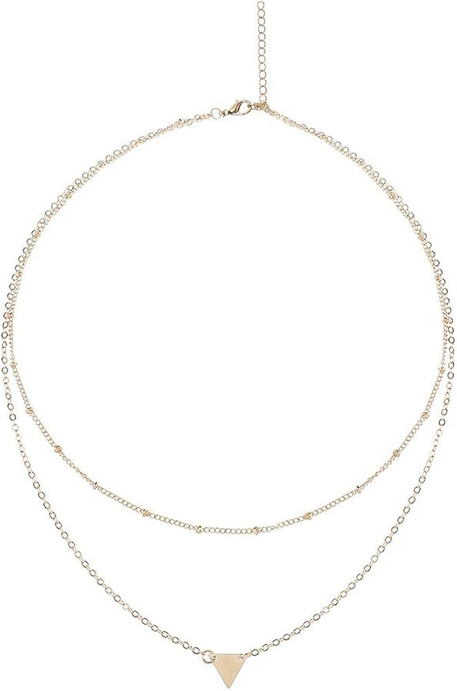 Tgirls Boho Bead Chain Layered Triangle Necklaces with Pendant for Women and Girls XL-28 (Gold) | Amazon (US)