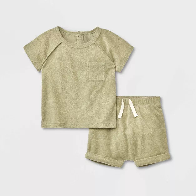 Grayson Collective Baby Terry Top & Shorts Set - Green | Target