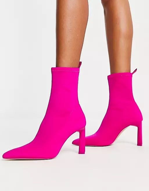 Stradivarius heeled sock boot in pink | ASOS (Global)