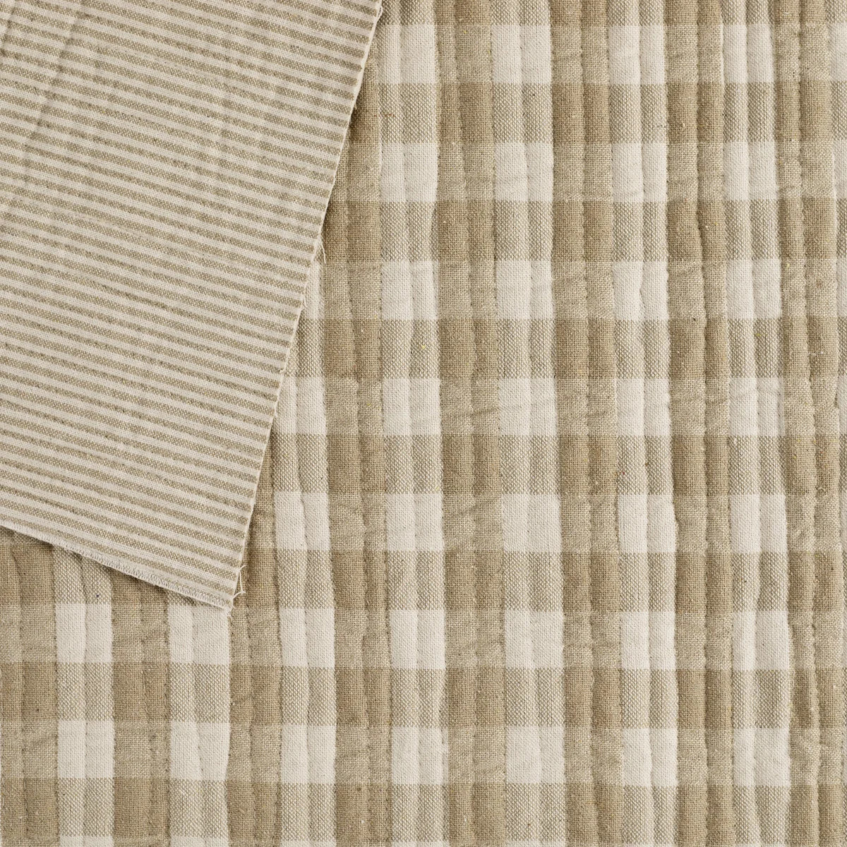 Henry Quilted Check & Stripe Fabric, Wheat | Tonic Living