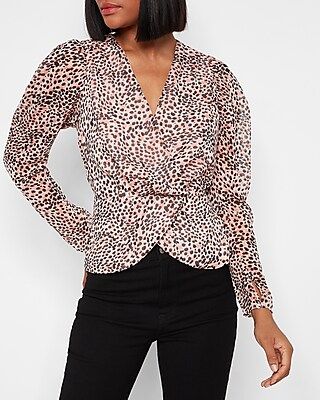 Leopard Print Faux Wrap Peplum Top | Express