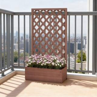 Wooden Garden Bed,Raised Garden Bed Planting Planter Box with Trellis and Drain Holes for Climbing Vine Plants | The Home Depot