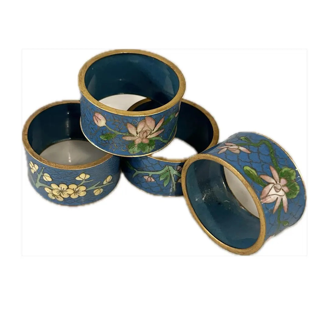 Blue Floral Cloissone Napkin Holders, Set of Four | Etsy (US)