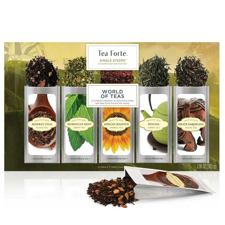 Tea Forte Single Steeps Loose Leaf Tea Sampler, Assorted Variety Tea Box, 15 Single Serve Pouches... | Walmart (US)